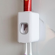 2 Slot Toothbrush Holder and Toothpaste Dispenser Wall Mounted, Automatic Too...