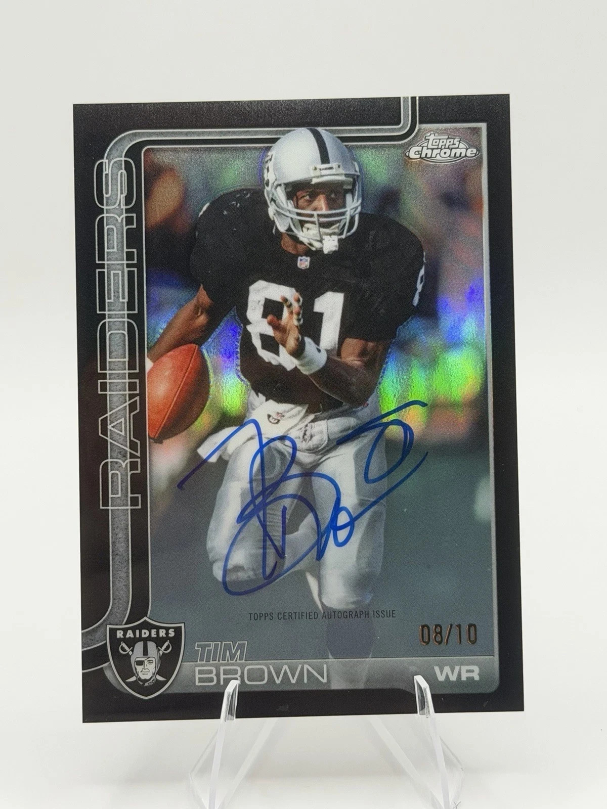 Tim Brown Topps 2025 Chrome Football Legends Black Auto #08/10 SSP #CLA-TBR
