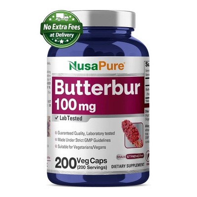 Butterbur Root Extract Capsules 100mg 200 Capsules Non-GMO | 6+ Month Supply