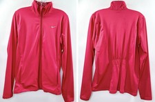 Nike Womens Dri-Fit Full Zip Light Athletic Jacket Back Elastic Pink Red Size M