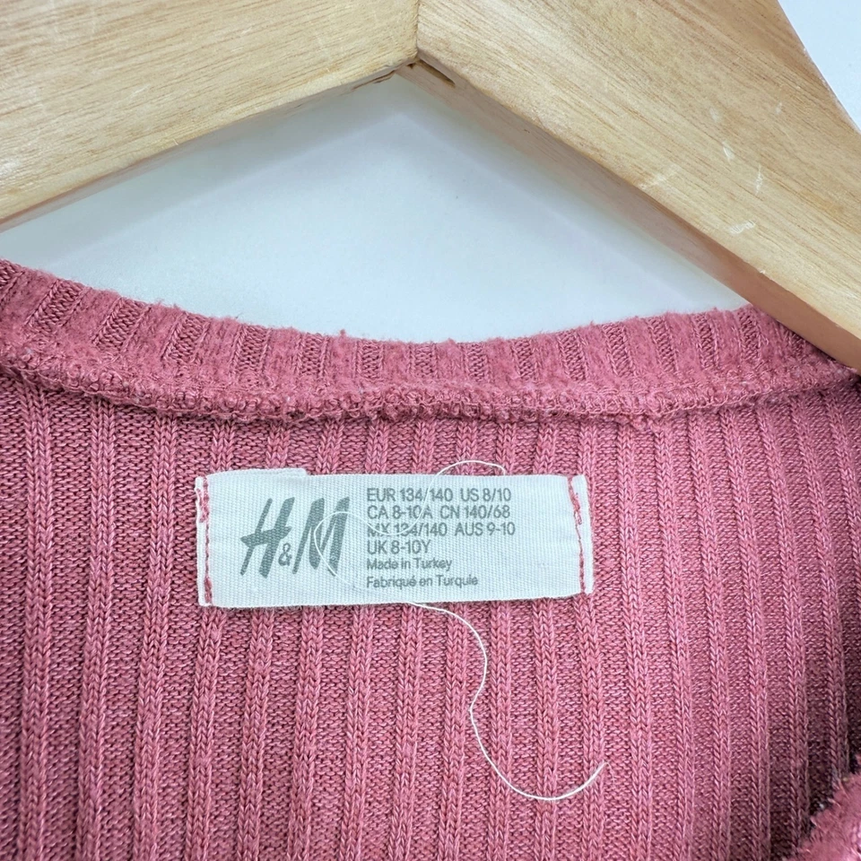 Top H&M Niños, Talla 8/10, Manga Larga Cuello Volantes, Rosa con Lunares Dorados Foto 3 de 4