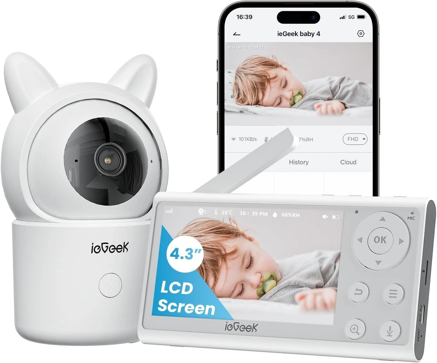 ieGeek Video Baby Monitor with 4.3" Screen, 1080P Wi-Fi Home Security Camera