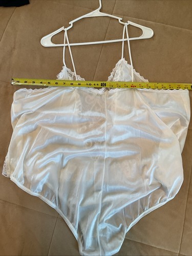 Vtg 80s NWT Nylon Teddy Chiffon Robe Set Lingerie 3x White Bridal Ruffles NOS - Picture 5 of 9