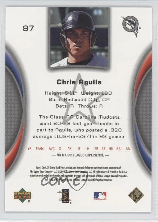 2004 SP Game Used Patch Rookie Debut /375 Chris Aguila #97 Rookie RC - Image 2 of 2