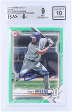 Riley Greene Tigers Signed 2021 Topps Bowman Draft #BD-107 #/99 BAS 9/10 Card