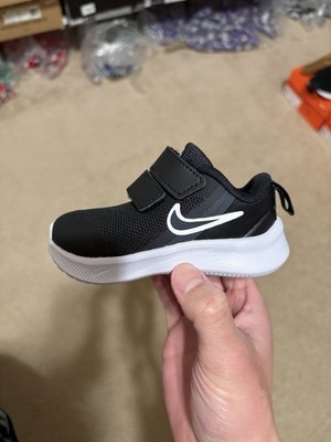 Size 4C (TD) - Nike Star Runner 3 Toddler Shoes Black White Easy On Strap