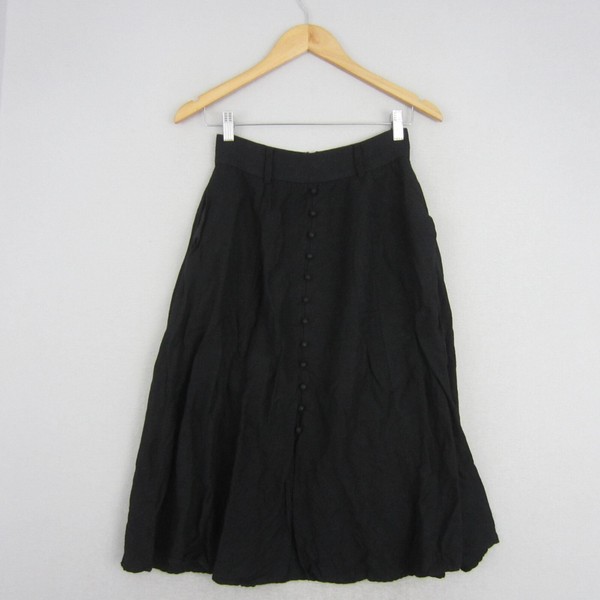 Sheike Skirt Womens 10 Black Linen Flared Ruffle Knee Flowy Boho Coastal Resort
