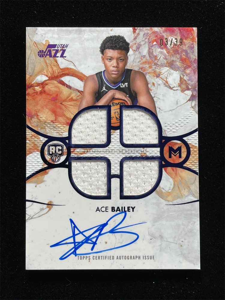 2025-26 Topps Motif Ace Bailey RC Quad Relic Auto Ultramarine Blue RPA /39