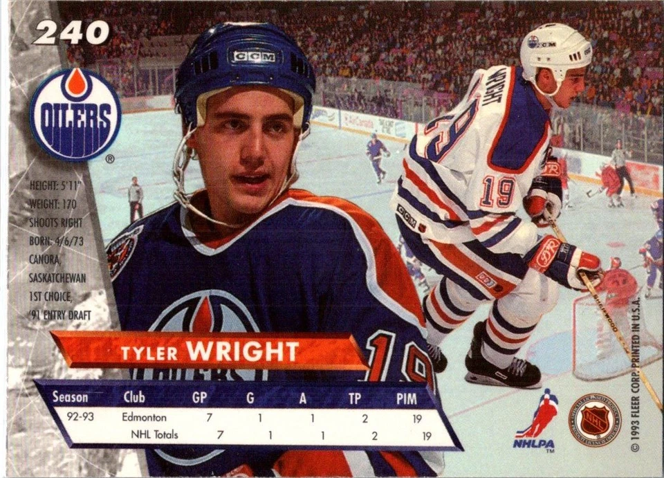 1993-94 Ultra Tyler Wright Edmonton Oilers #240 - Image 2 of 2