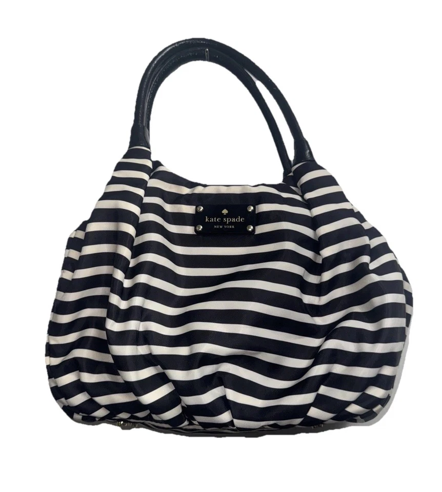 Kate Spade границы печати нейлона черно-белый чехол сумка с короткими ручками