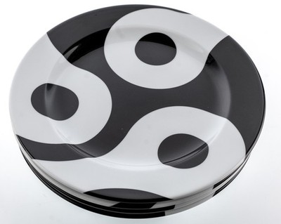 Four NotNeutral Dinner Plates 2.25lbs 12'' Poland Black White Swirls Links? USED