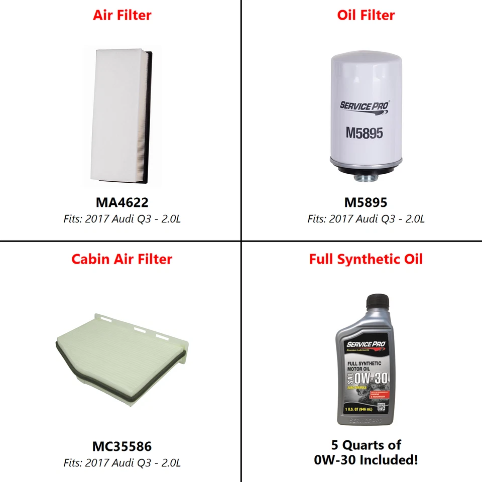 2017 Audi Q3 2.0L Complete Cabin, Air & Oil Filter Kit (0W-30) Foto 2 de 4