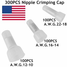 300pcs 10-22AWG Nylon Closed End Crimp Cap Copper Core Stereo Wire Connectors