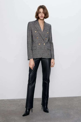 CHAQUETA BLAZER RARA ZARA PATA DE GALLO A CUADROS GRIS DOBLE BOTONADURA MEDIANA M NUEVA - Imagen 4 de 10