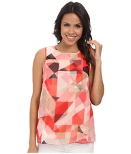 VINCE CAMUTO SLEEVELESS SORBET SQUARES DOUBLE LAYER BLOUSE PINK XS NEW $89 READ