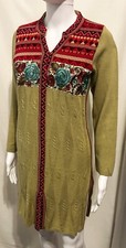 Jo Sz M Floral Embroidery Cardigan Dress Bohemian Vintage Retro Festival Hippie