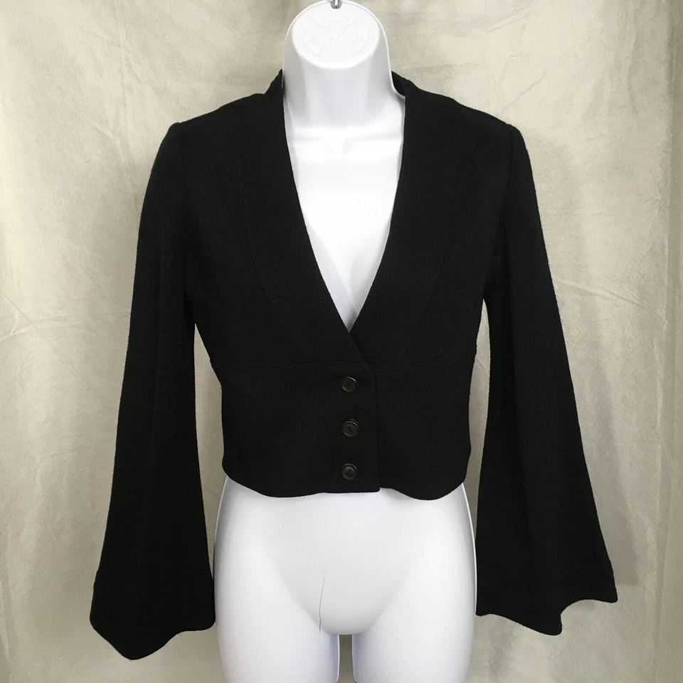 Vtg. Joshua Tree 70’s Womens Black Cropped Cardigan SZ M Bell Sleeve Flare Boho