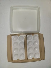 Vintage Tupperware 723-4 Almond Beige Deviled Egg Keeper Carrier 2 trays