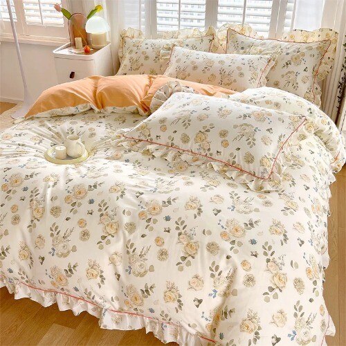 Princess Ruffles Cotton Quilt Cover Set Single Quilt Covers Floral Duvet Cover - Bild 6 von 34
