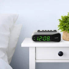 Green LED Digital Ascending Alarm Clock Silver Case Bedroom Decor Clock