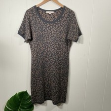 ANN TAYLOR LOFT Leopard Print Sweater Dress Short Sleeves Size Medium