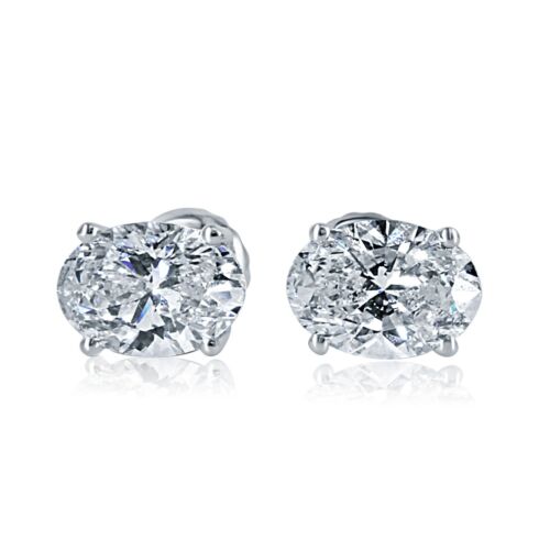 Boucles d'oreilles IGI 2,20 ctw ovales en laboratoire taille brillant diamant or blanc 14 carats - Photo 11 sur 11