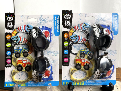 Lot of 2 - Eye Pop Transform Swim Googles Set Shark, Truck, Silicone Strap (NEW)
