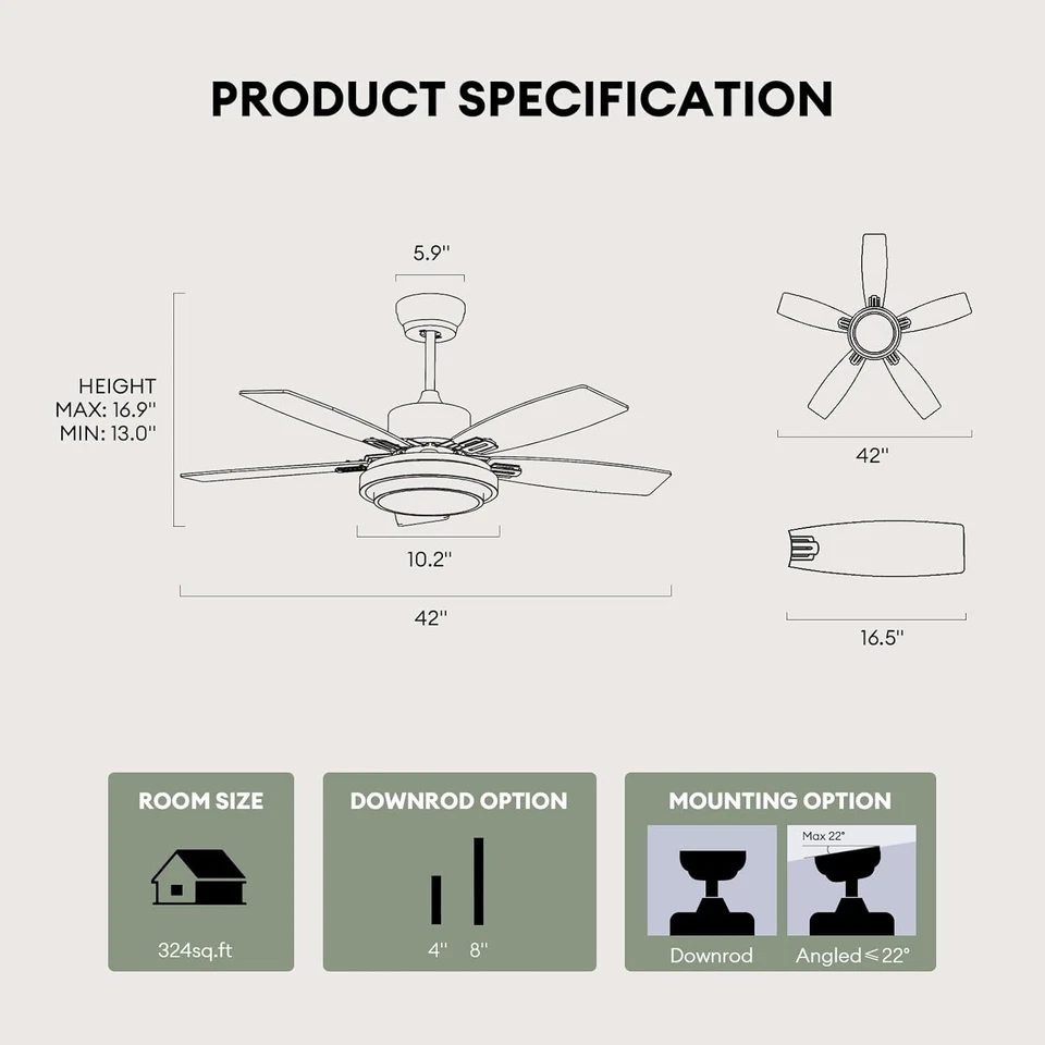 42" Nickel Ceiling Fan with Lights, Remote, Reversible DC Motor, Dimmable LED - Image 2 of 4