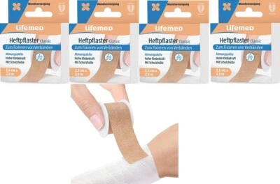 4x Lifemed Rollenpflaster Heftpflaster Fixierpflaster Pflaster 2,5 cm x 2,5 m