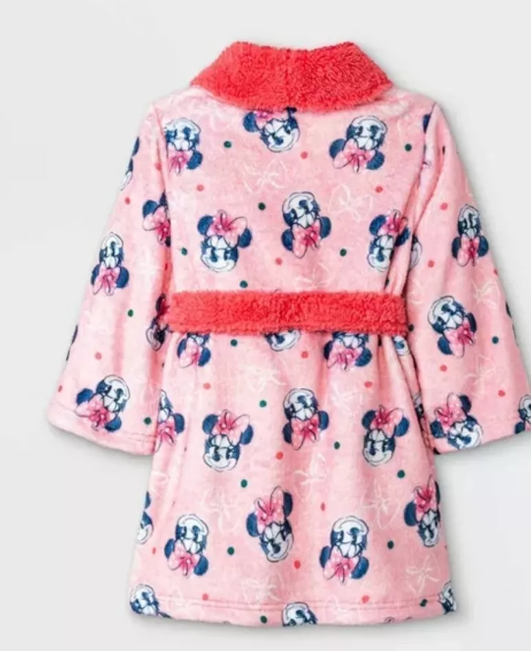 Disney Minnie Mouse Toddler Girls Bathrobe Robe Pajamas Pink