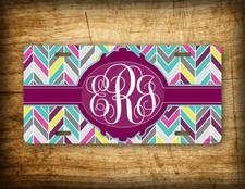 Purple Monogram License Plate Womens Custom Front Monogrammed Chevron Auto Tag