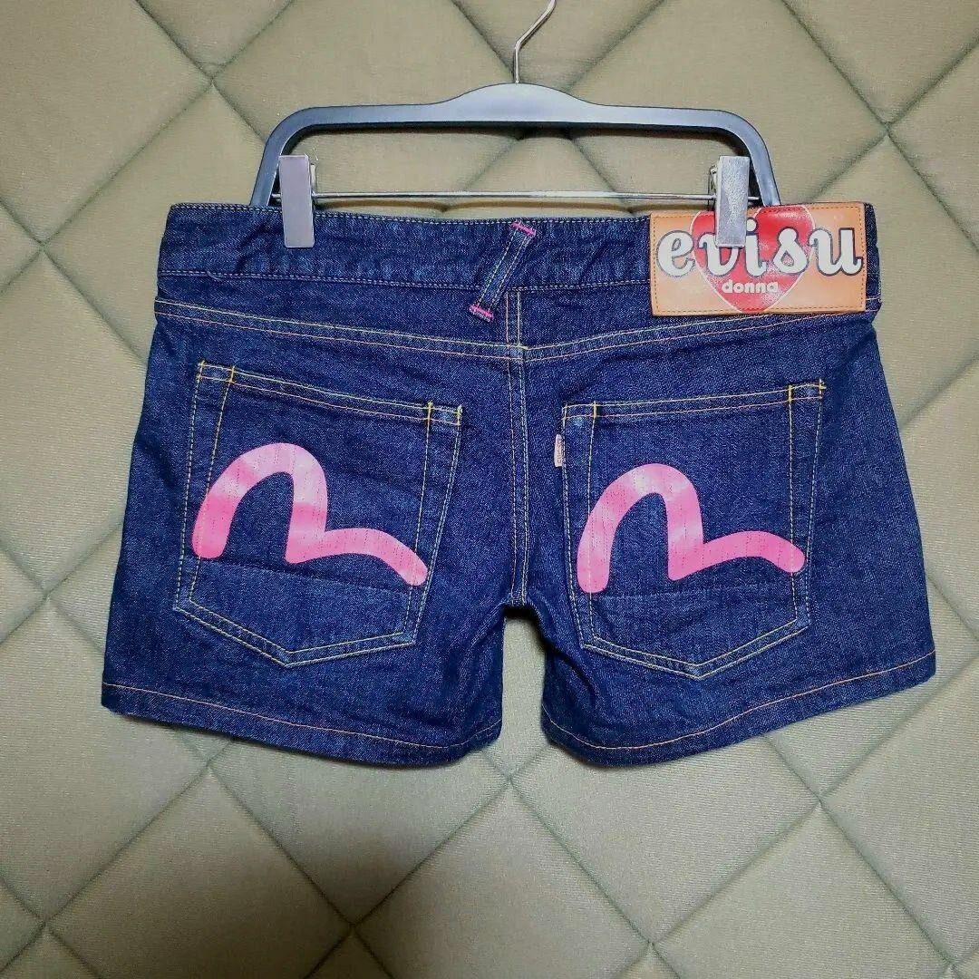 evisu donna デニム EVISU DONNA Denim Jeans Short Pants seagull paint Size-27