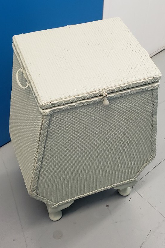 Vintage Shabby Chic Lloyd Loom Laundry Basket Washing Basket Sage Green