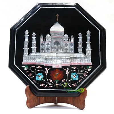 12'' Marble Table Top Taj Mahal Pattern Inlaid Marquetry Floral Art Home Interior