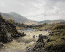 Vintage Scottish Highland River Landscape Giclee Print on Fine Art Paper