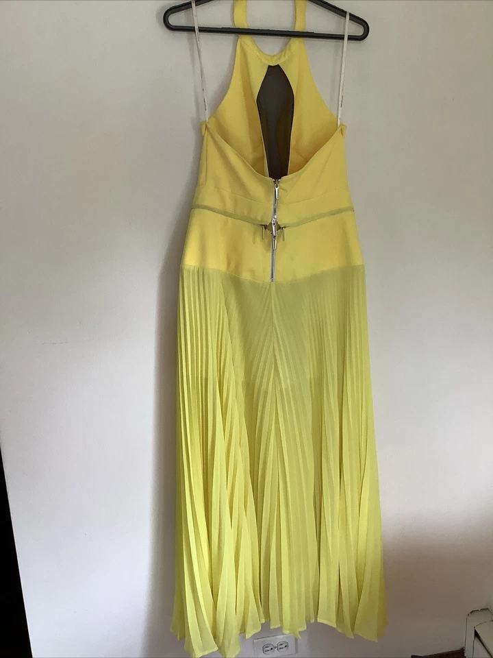 Mary Daloia  6 Yellow Halter Pleated Wide Legged Jumpsuit Miami Semi Sheer - Image 4 of 4