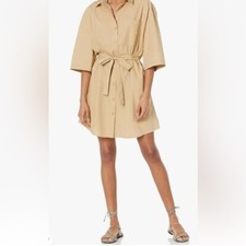 THE DROP Mini Shirt Dress Stone Khaki Dakota Tie NEW Belt Short Sleeve Small