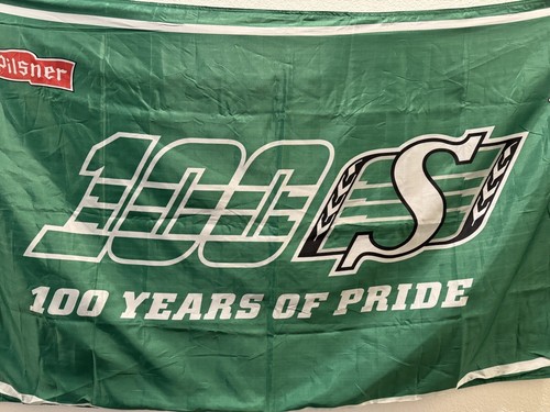 Saskatchewan Roughrider Flag 100 Years Pilsner Promo Green Double Side 13 Rabbit - Picture 10 of 16