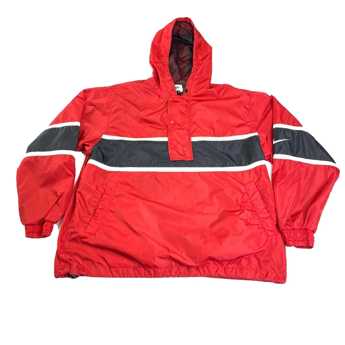 Vintage 90s Nike White Tag Nylon Red Hooded Anorak Jacket Size Medium