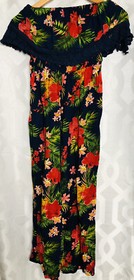 Tropical Floral Jumpsuit Womens S Ruffles Crochet Off The Shoulder Hawaiian Boho