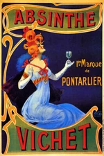 ABSINTHE VICHET PONTARLIER FASHION GIRL FRANCE FRENCH DRINK VINTAGE POSTER REPRO