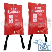 2 x QUALITY QUICK RELEASE LARGE FIRE BLANKETS 1M x 1M - HOME WORKPLACE KITCHEN