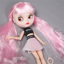 12" Blythe doll Nude Joint Body shiny pink hair Custom doll eyelash dudu mouth