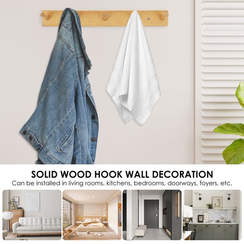 2 Pcs Wall Mounted Coat Rack Wood Wall Hook Rack with 5 Hooks for Entryway - Picture 9 of 11
