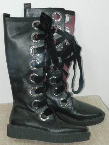 Marc by Marc Jacobs Boots Size 8.5 Black Leather Sullivan Creeper Knee High - Picture 10 of 17