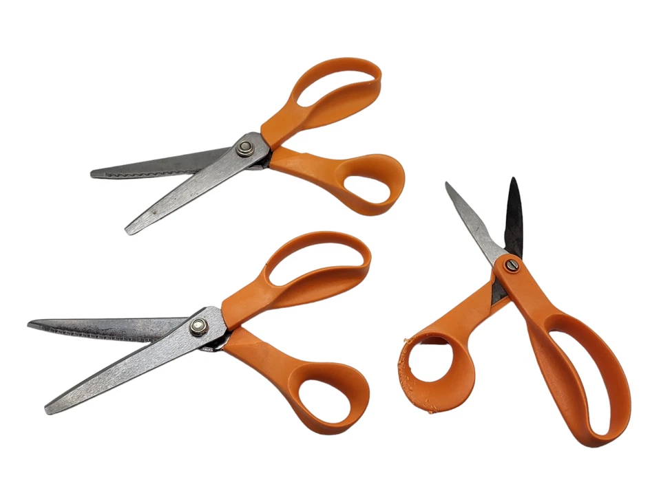 LOT of 3 Fiskars Scissors Pinking Shears Titanium Orange Handle Zig Zag Cut 9"+ - Image 3 of 4