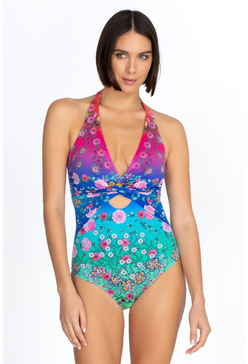 Johnny Was Sz XL Rainbow Twist Keyhole One-Piece Bathing