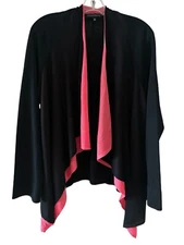 Ming Wang Black Pink Waterfall Open Front Acrylic Cardigan Sz M