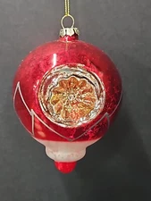 Ebenezer & Co S/4 Nostalgic Ball Red & White Mecury Ball Christmas Ornament-(A2)