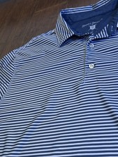 Hickey Freeman Polo Golf Shirt Mens Large Blue White Stripe Stretch L/G
